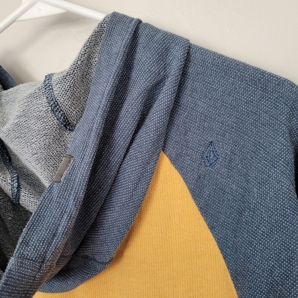 Volcom Boys Small Raglan Long Sleeve Hooded Shirt Blue Mustard Yellow Hoodie - Picture 5 of 6